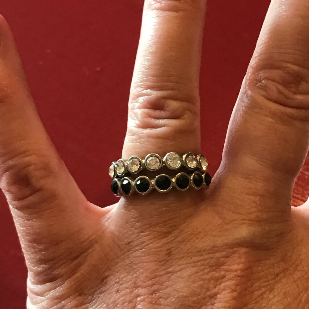 Silver & Black Rhinestone Band Rings